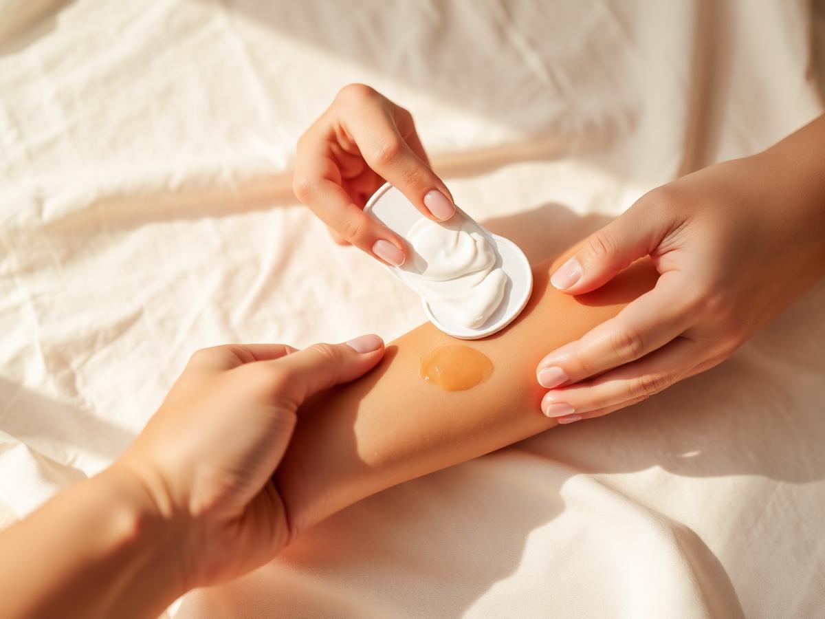 Applying self-tan mousse with a mitt